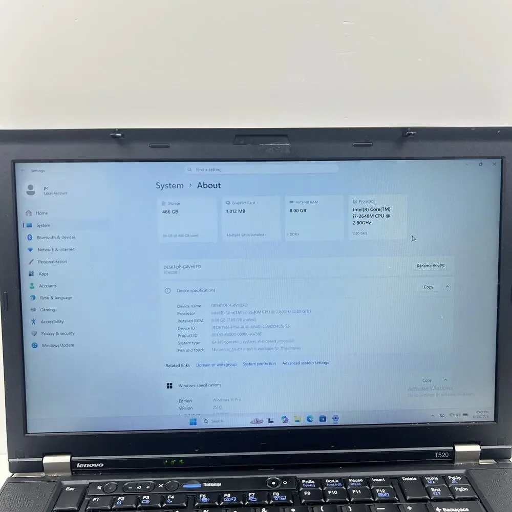 Lenovo ThinkPad T520 Intel i7-2640M 8GB 500GB HDD Win 11 w/ Charger|ELP102, READ